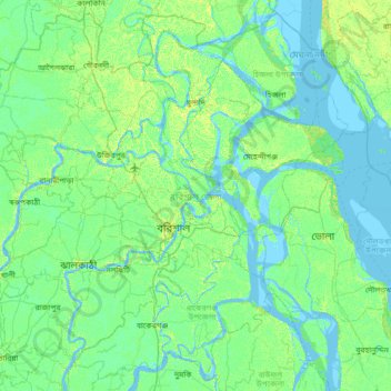Barisal District topographic map, elevation, terrain