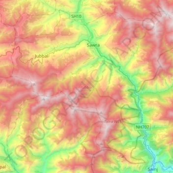 Jubbal topographic map, elevation, terrain