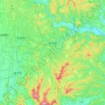 茂木町 topographic map, elevation, terrain