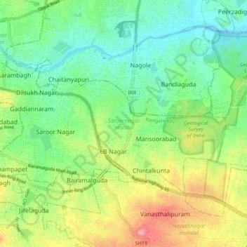Saroornagar mandal topographic map, elevation, terrain