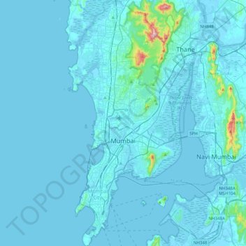 Mumbai topographic map, elevation, terrain