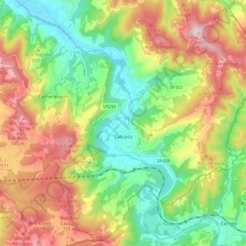Saliceto topographic map, elevation, terrain