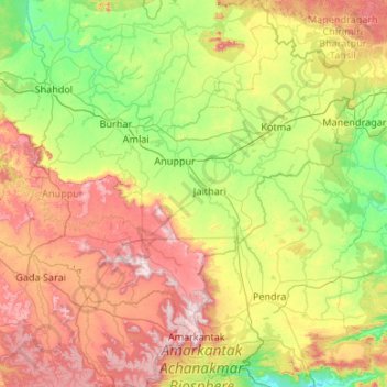Anuppur topographic map, elevation, terrain