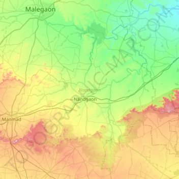 Nandgaon topographic map, elevation, terrain