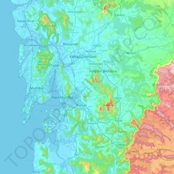 Mumbai Metropolitan Region topographic map, elevation, terrain