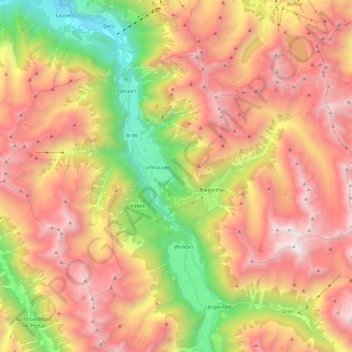 Umhausen topographic map, elevation, terrain