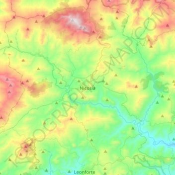 Nicosia topographic map, elevation, terrain