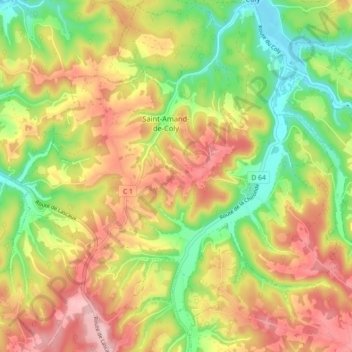 Saint-Amand-de-Coly topographic map, elevation, terrain