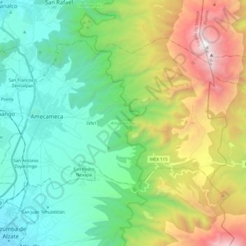 Amecameca topographic map, elevation, terrain