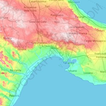Taranto topographic map, elevation, terrain