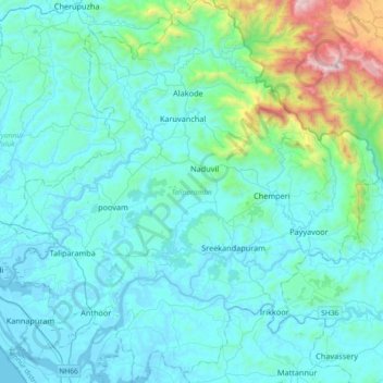 Taliparamba topographic map, elevation, terrain