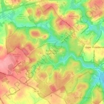 Ridley Creek State Park Topographic Map, Elevation, Terrain