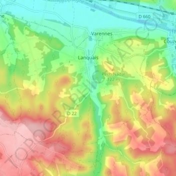 Lanquais topographic map, elevation, terrain