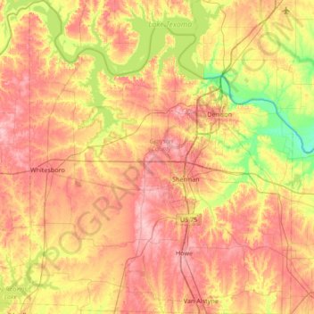 Grayson County topographic map, elevation, terrain