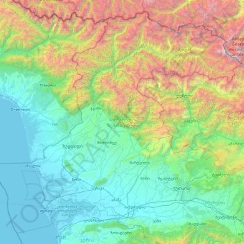 Mingrélie-et-Haute-Svanétie topographic map, elevation, terrain