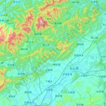 Yushan County topographic map, elevation, terrain