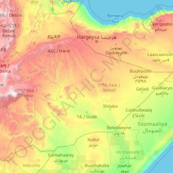 Somali Region topographic map, elevation, terrain