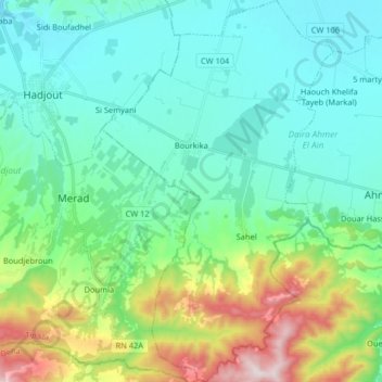 Bourkika topographic map, elevation, terrain