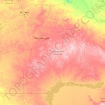 Karaganda Region topographic map, elevation, terrain