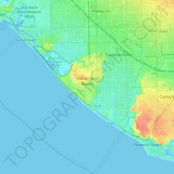 Huntington Beach topographic map, elevation, terrain