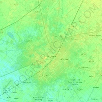 Faisalabad City Tehsil topographic map, elevation, terrain