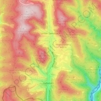 Unter-Sensbach topographic map, elevation, terrain