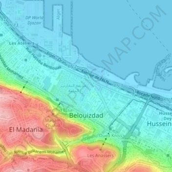 Belouizdad topographic map, elevation, terrain