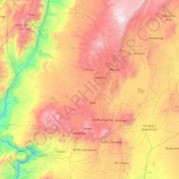 Hadiya topographic map, elevation, terrain