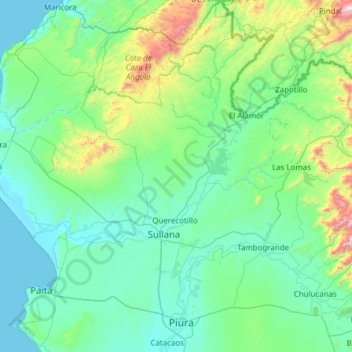 Sullana topographic map, elevation, terrain