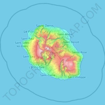 Réunion topographic map, elevation, terrain