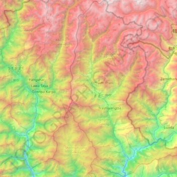Trashiyangtse District topographic map, elevation, terrain