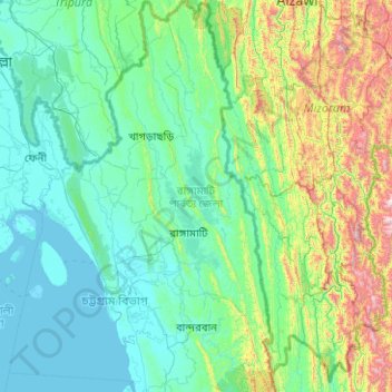 Rangamati Hill District topographic map, elevation, terrain