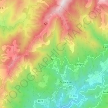 Tasso topographic map, elevation, terrain