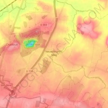 Neuville-près-Sées topographic map, elevation, terrain
