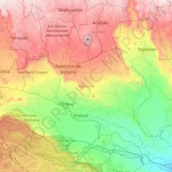 Naolinco topographic map, elevation, terrain