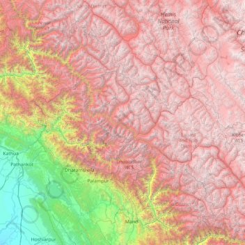 Great Himalayan Range topographic map, elevation, terrain