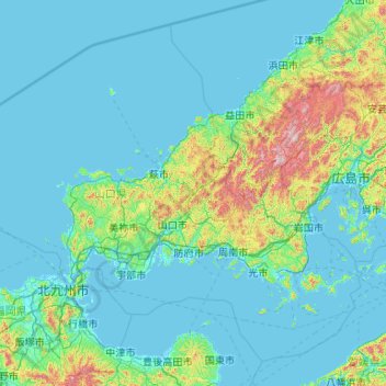 Yamaguchi Prefecture topographic map, elevation, terrain