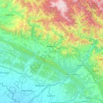 Kathua District topographic map, elevation, terrain