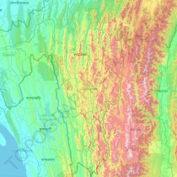 Mizoram topographic map, elevation, terrain