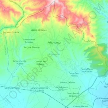 Atltzayanca topographic map, elevation, terrain