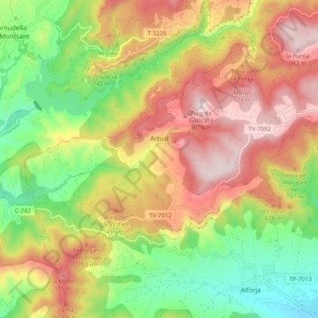 Arbolí topographic map, elevation, terrain