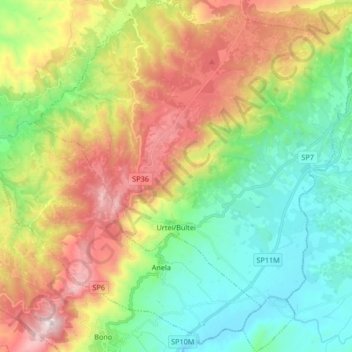 Urtei/Bultei topographic map, elevation, terrain