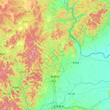 Hegang City topographic map, elevation, terrain