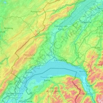 Vaud topographic map, elevation, terrain