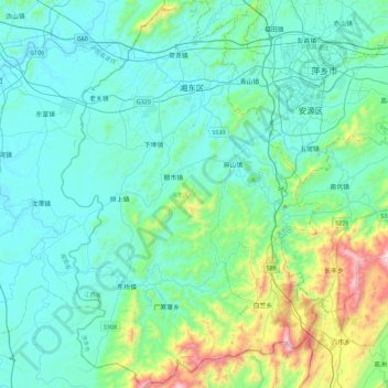 Xiangdong District topographic map, elevation, terrain