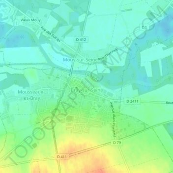 Bray-sur-Seine topographic map, elevation, terrain