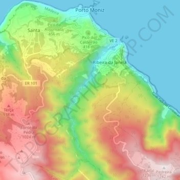 Porto Moniz topographic map, elevation, terrain