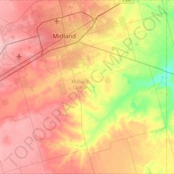 Midland County topographic map, elevation, terrain