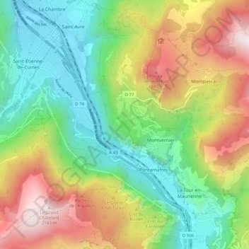 Pontamafrey-Montpascal topographic map, elevation, terrain