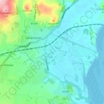 Ulverston topographic map, elevation, terrain